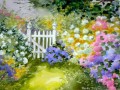 花のフェンスの庭